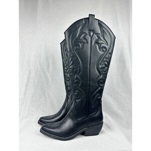 Wild Fable Women Black Embroidered Western Cowboy Boots Pointed Toe Side Zip 6.5
